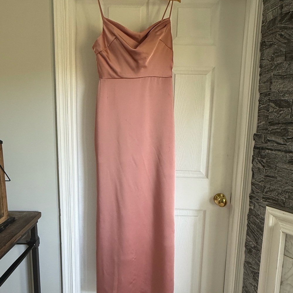 SORELLA VITA Dusty Rose Satin Cowl Neck Maxi Dress